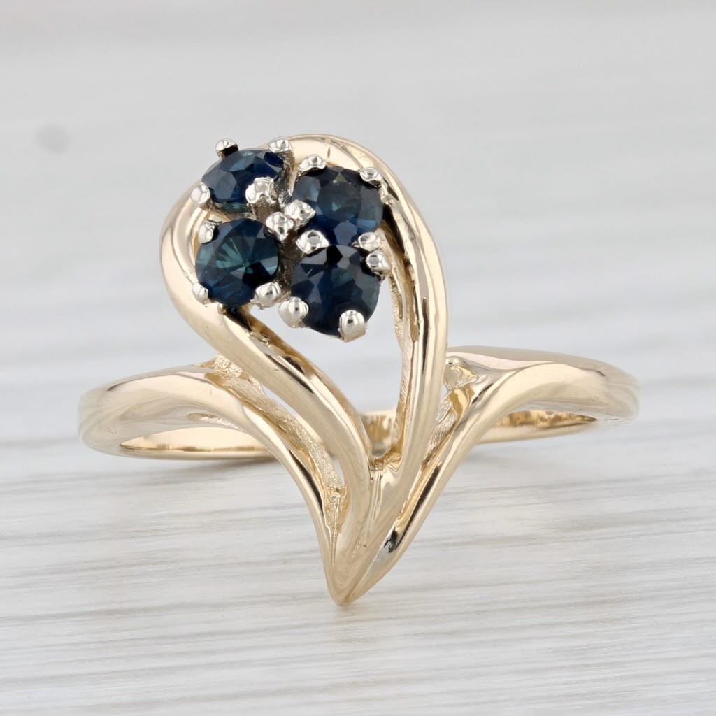 Light Gray 0.60cw Blue Sapphire Cluster Teardrop Ring 14k Yellow Gold Size 6.25