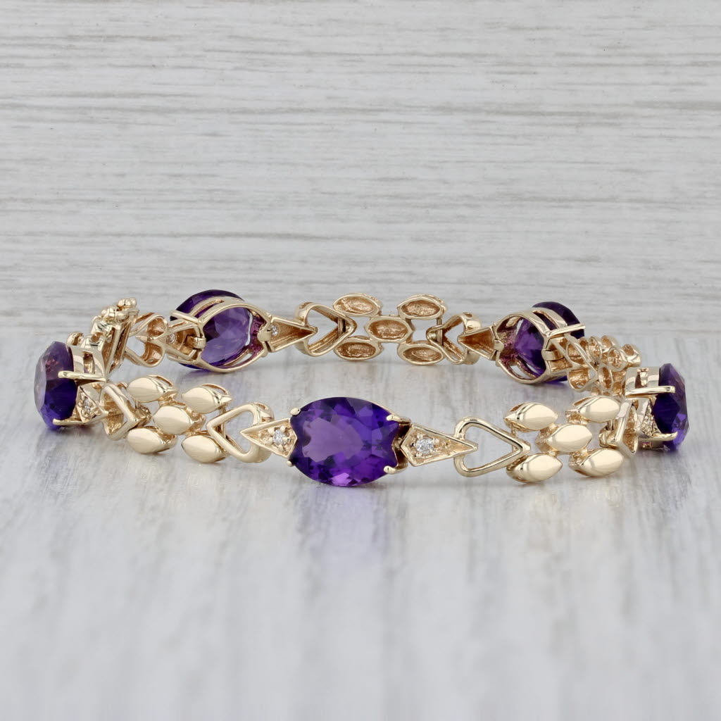 Gray Amethyst 0.14ctw Diamond Bracelet 14k Yellow Gold 6.75" 7.1mm