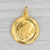 Gray Monkey Coin Pendant Chinese Character Wealth 24k Yellow Gold Charm