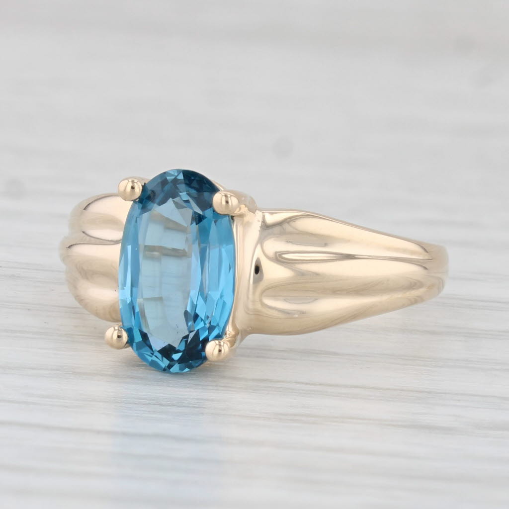 Light Gray 2ct Oval London Blue Topaz Solitaire Ring 14k Yellow Gold Size 7.5