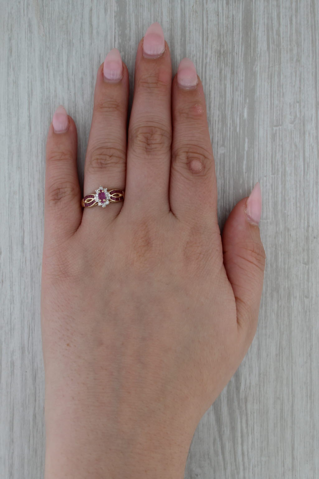 0.56ctw Natural & Lab Created Ruby Diamond Ring 14k Yellow Gold Size 8