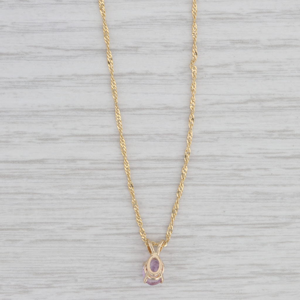 Light Gray 0.64ct Oval Amethyst Solitaire Pendant Necklace 14k Gold 16" Singapore Chain