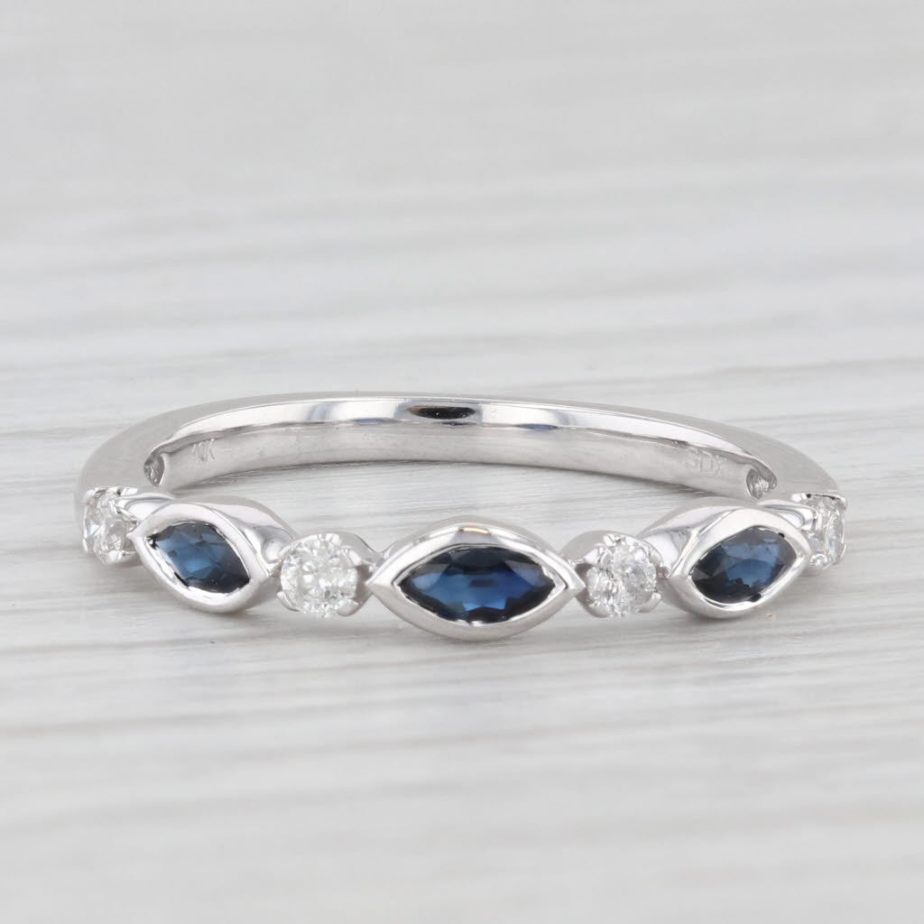 Light Gray New 0.44ctw Blue Sapphire Diamond Ring 10k White Gold Stackable Wedding Size 7