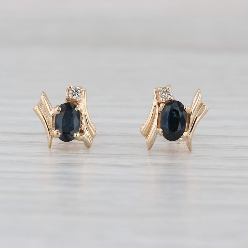 0.68ctw Blue Sapphire Diamond Stud Earrings 10k Yellow Gold Studs