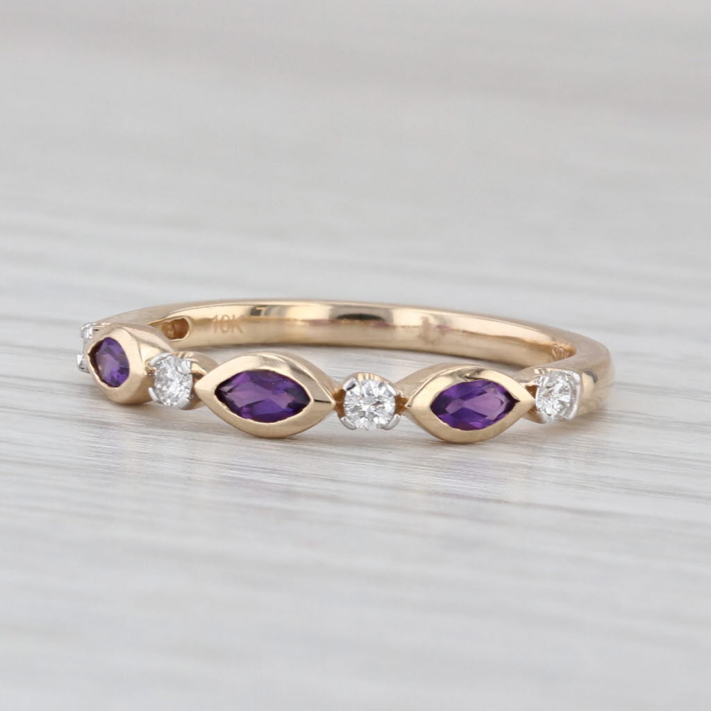 New 0.38ctw Amethysts Diamond Ring 10k Gold Stackable Wedding Band Size 7