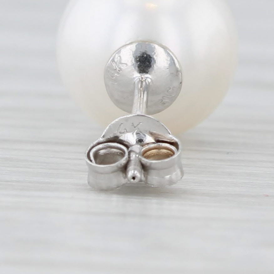 Light Gray New Cultured Pearl Stud Earrings 14k White Gold 7.5-8mm