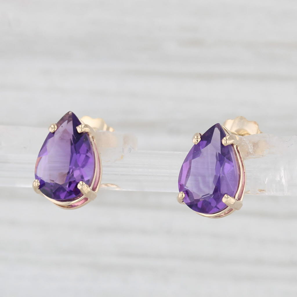 Light Gray 2.30ctw Amethyst Teardrop Stud Earrings 14k Yellow Gold Pear Solitaire Studs