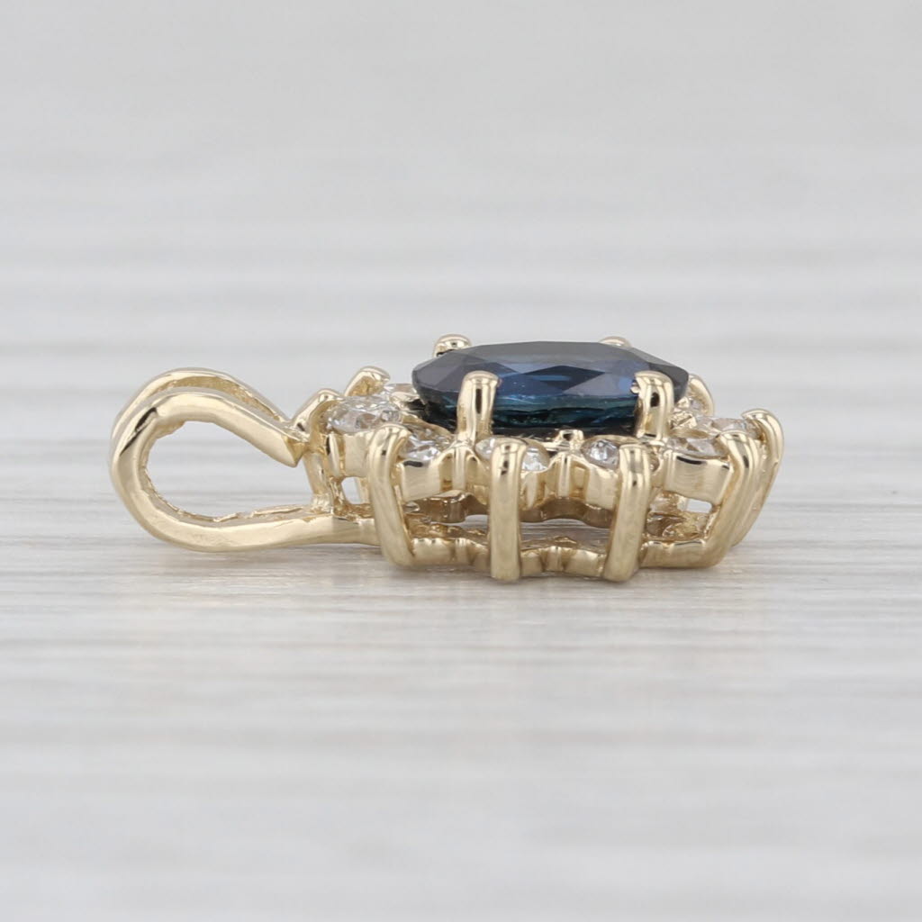 0.87ctw Oval Blue Sapphire Diamond Halo Pendant 14k Yellow Gold Small Drop