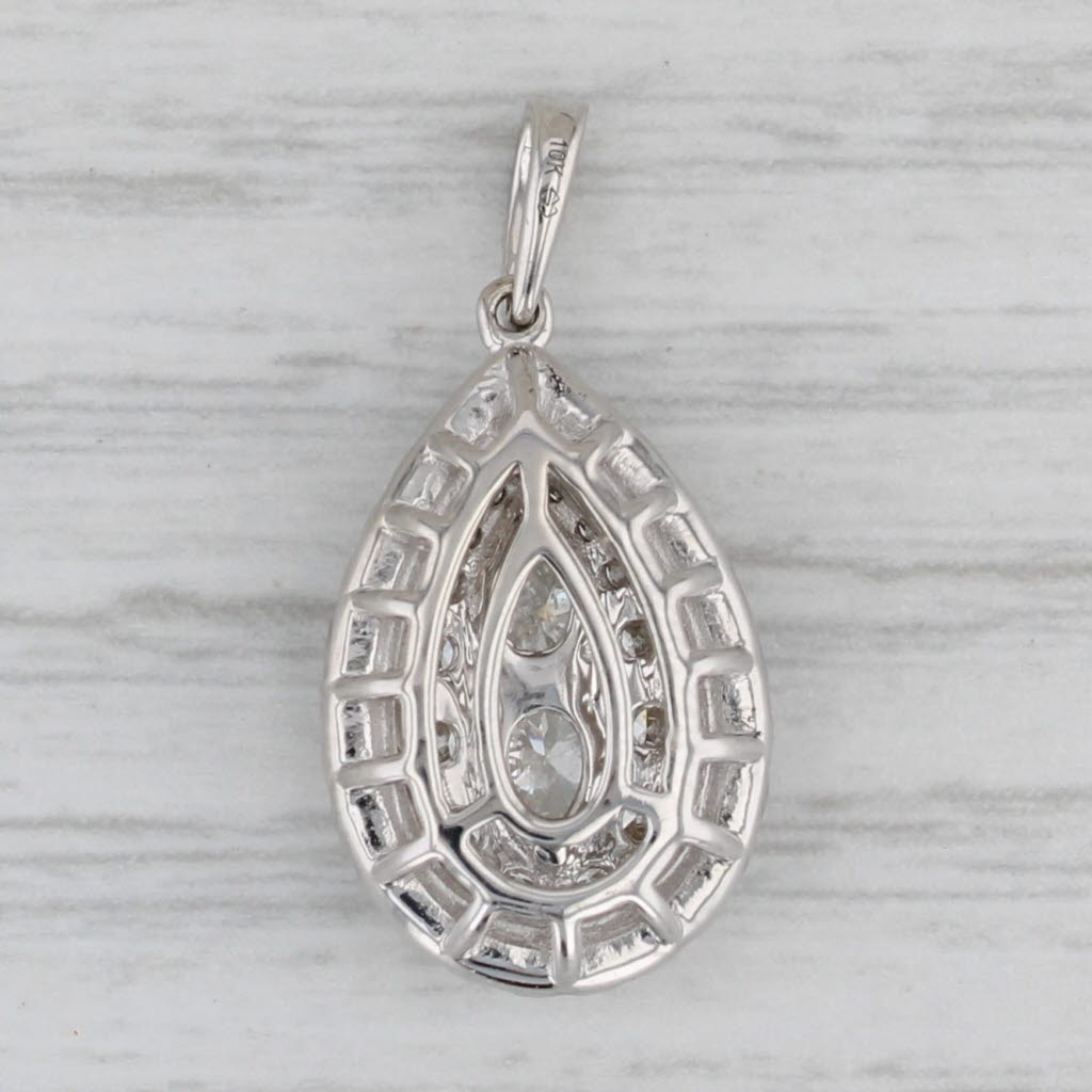 Gray 0.83ctw Diamond Teardrop Halo Pendant 10k White Gold