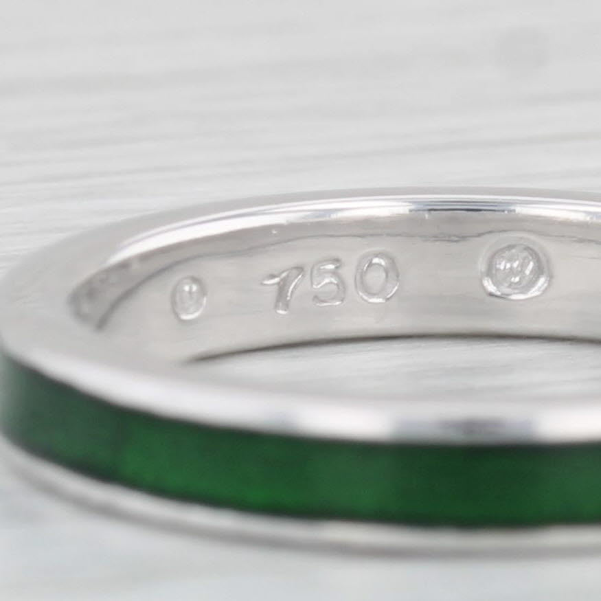 Light Gray Hidalgo Green Enamel Ring 18k White Gold Stackable Band Size 6.5