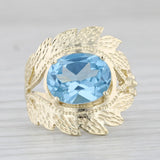 Light Gray Vintage Lab Created Blue Spinel Floral Ring 10k Gold Size 6.5 Oval Solitaire