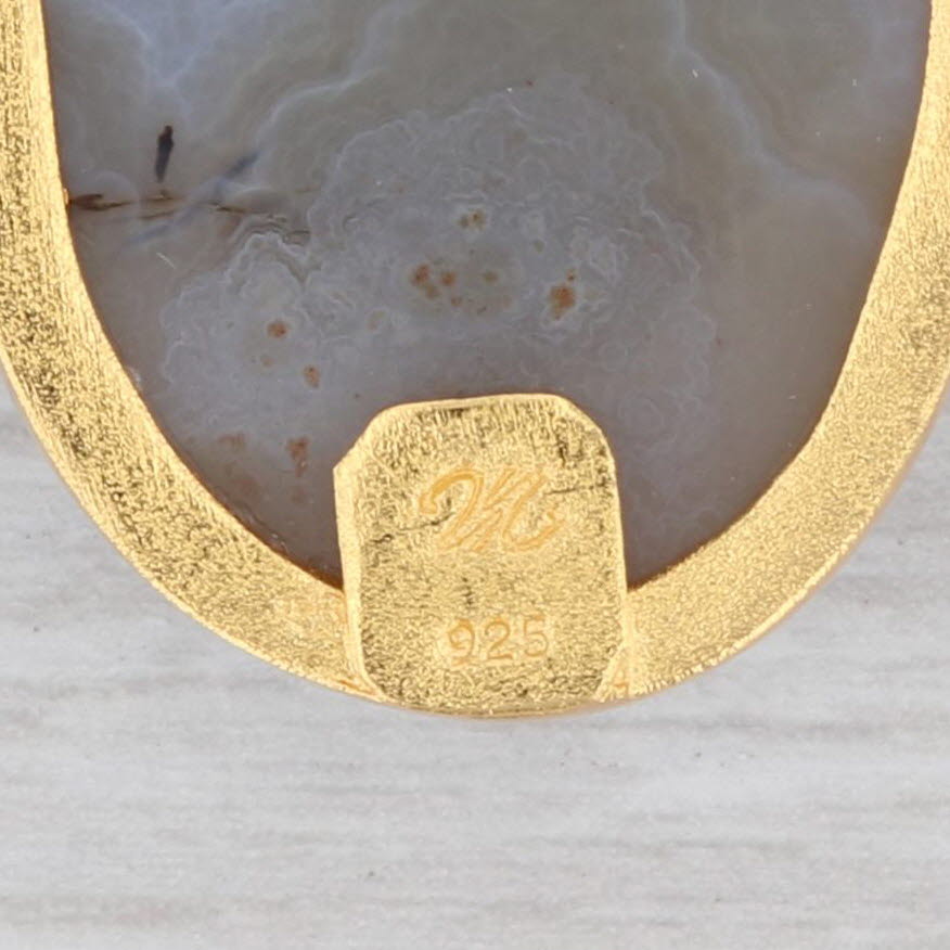 New Nina Wynn Agate Druzy Quartz Pendant Necklace Sterling Gold Vermeil