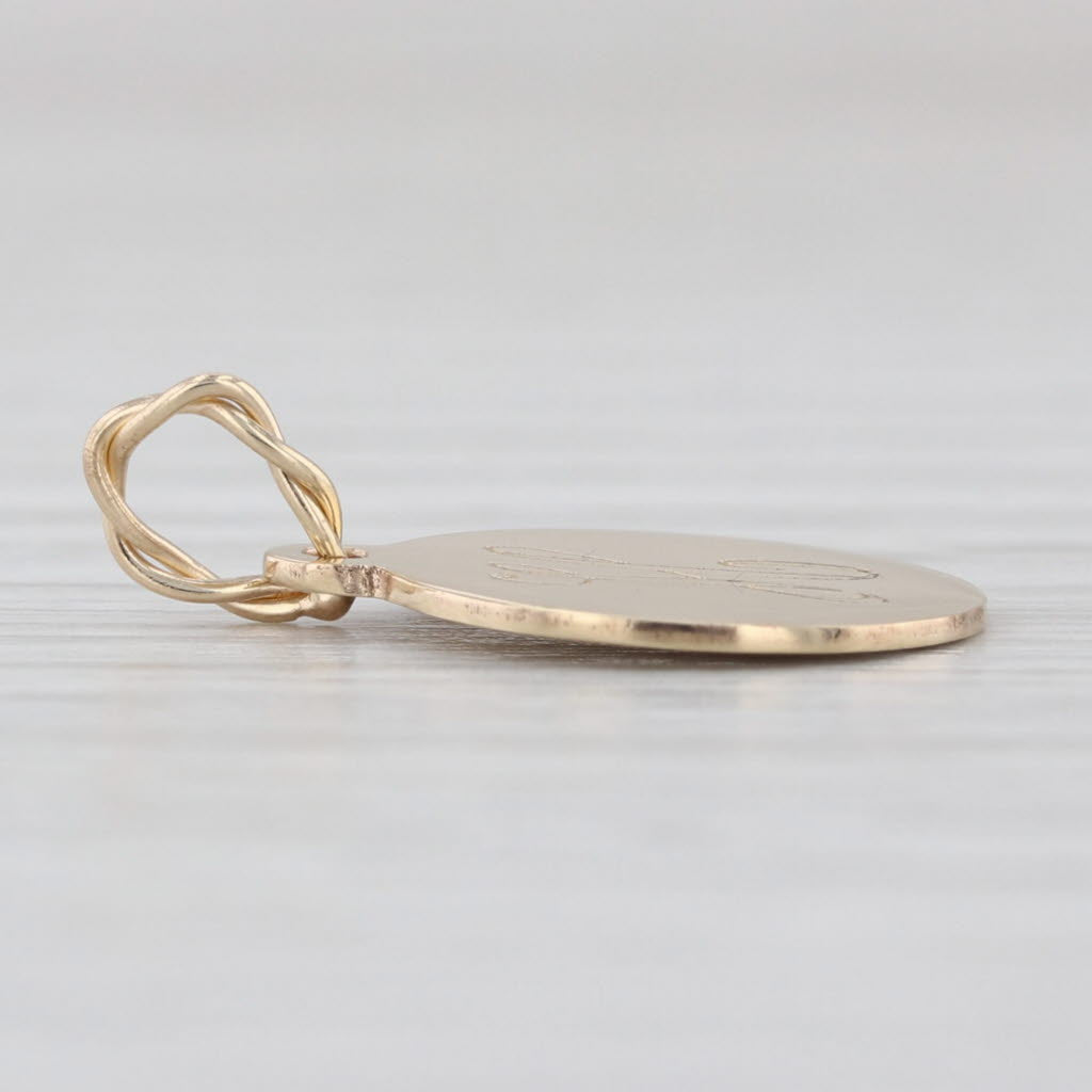 Engraved Letter Initial "H" Pendant 14k Yellow Gold Small Round Charm