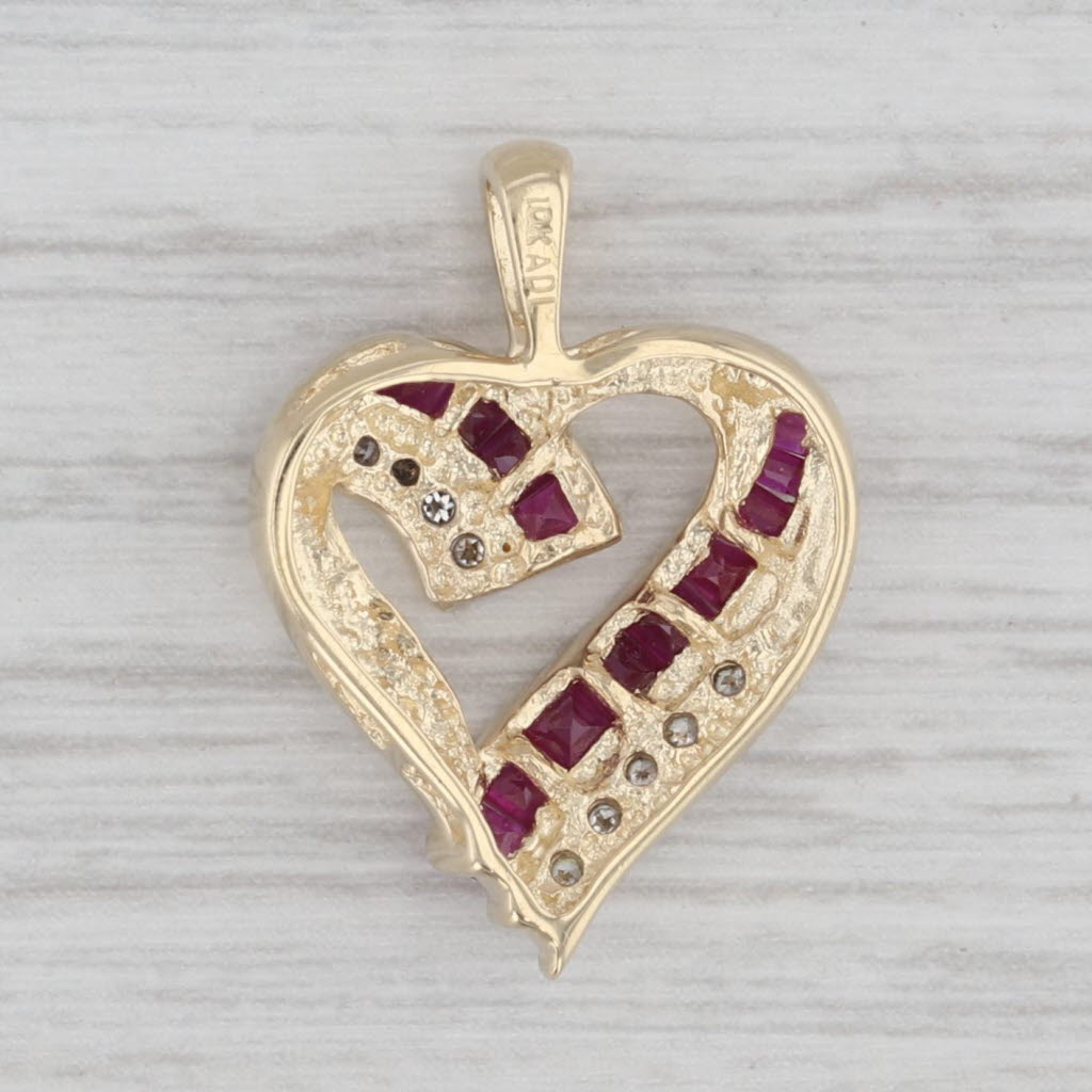 Gray 0.81ctw Ruby Diamond Open Heart Pendant 10k Yellow Gold