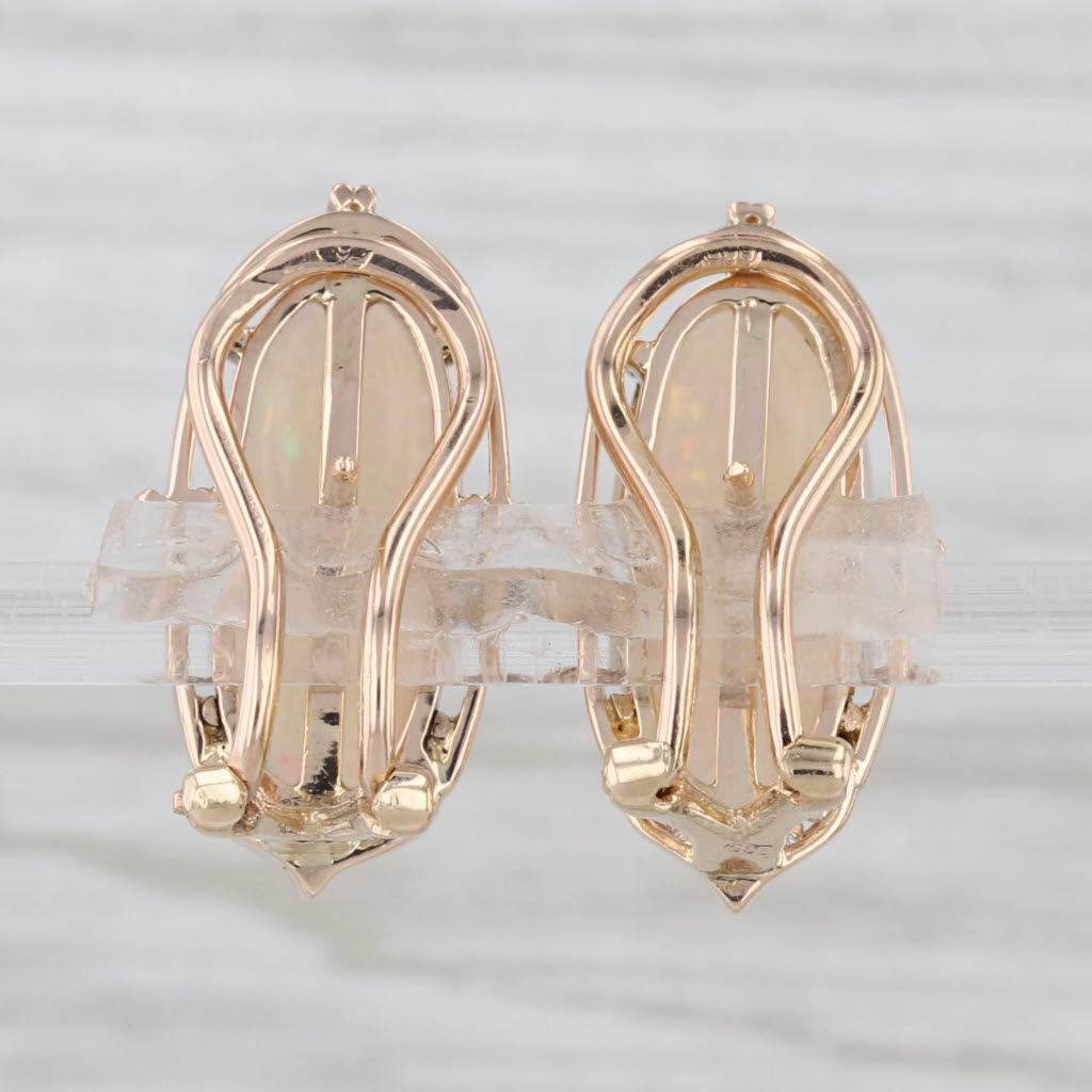 Opal Cabochon Diamond Earrings 14k Yellow Gold Omega Backs