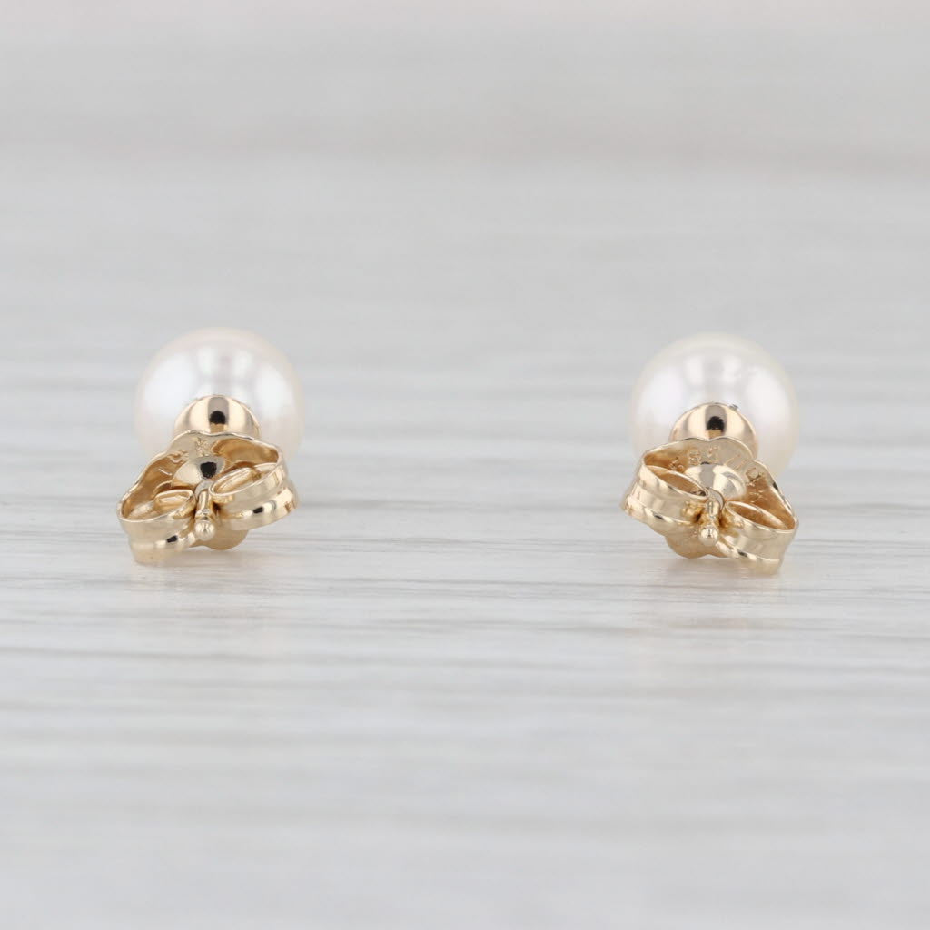 Cultured Pearl Stud Earrings 14k Yellow Gold 6.2mm Round Bead Solitaire Studs