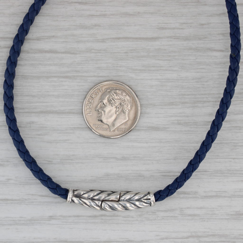 Gray David Yurman Woven Blue Cord Necklace Sterling Silver 23.5" 3.2mm