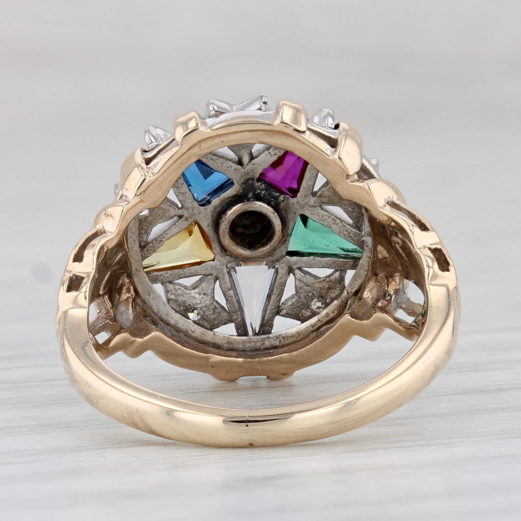 Gray Order Eastern Star Signet Ring 10k 14k Gold Diamond Lab Created Gems Masonic