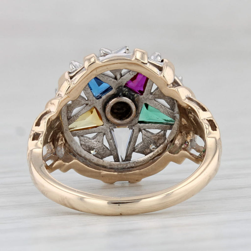 Order Eastern Star Signet Ring 10k 14k Gold Diamond Lab Created Gems Masonic