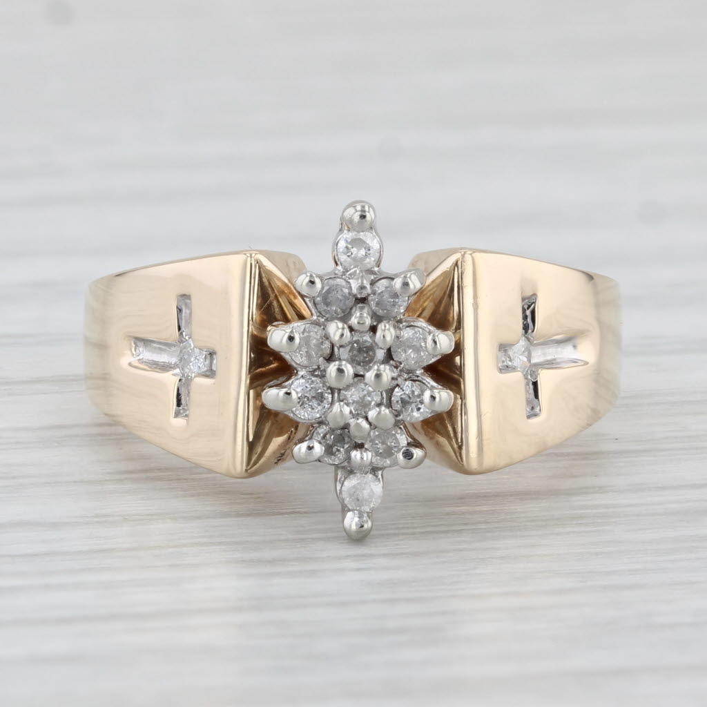 Light Gray 0.20ctw Diamond Cluster Ring 10k Yellow Gold Engagement Cross Accents Size 7