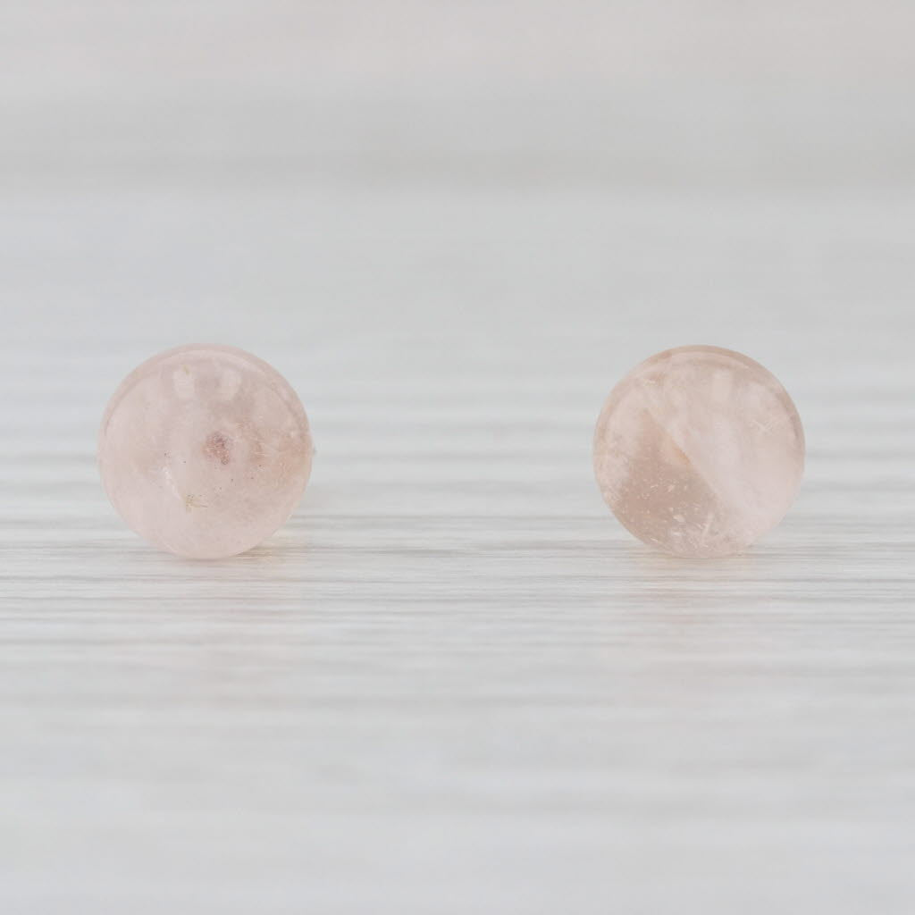 Rose Quartz Bead Stud Earrings 14k Yellow Gold 7.8mm Solitaire Studs