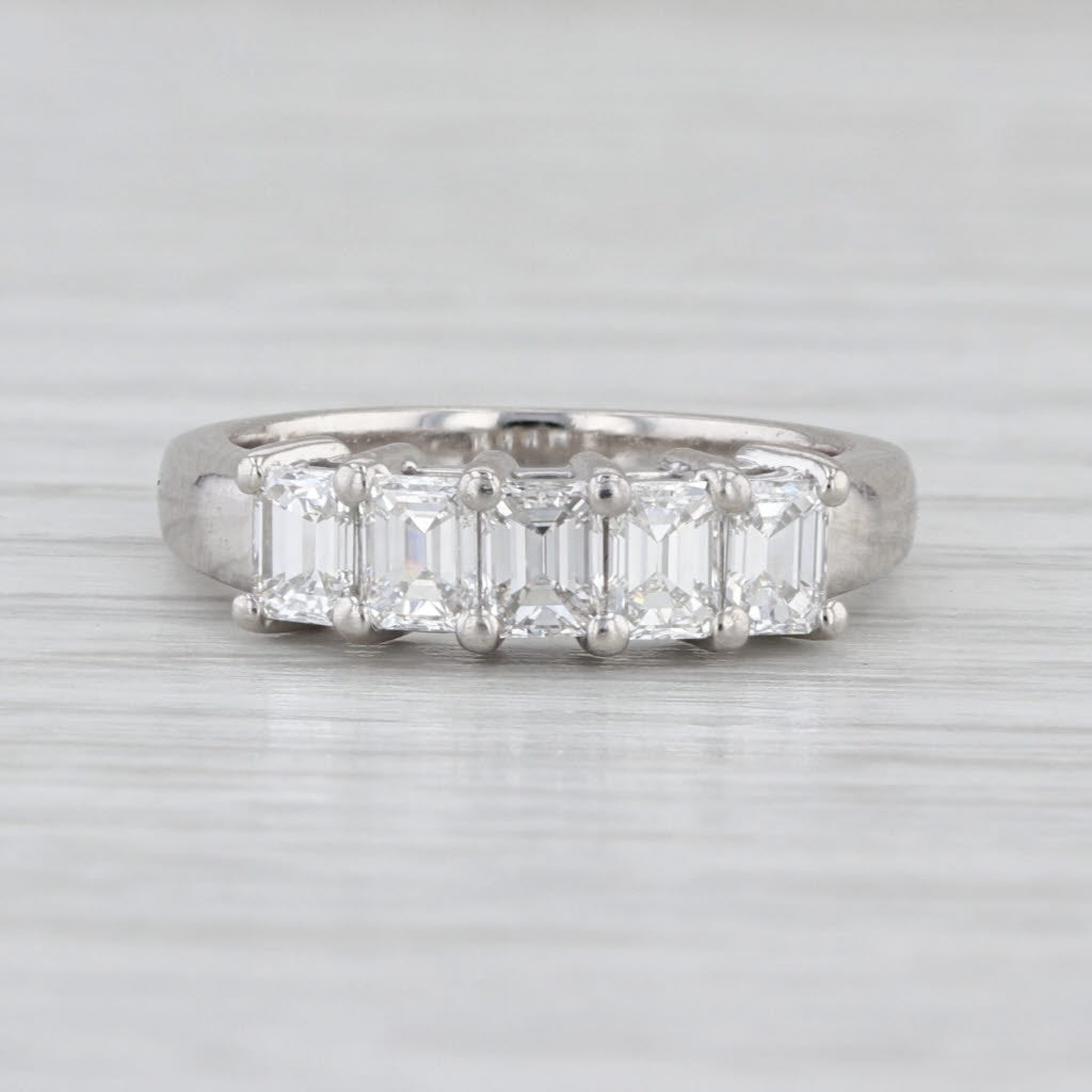 0.90ctw Diamond 5-Stone Ring Platinum Sz 4.5 Wedding Anniversary Band Stackable
