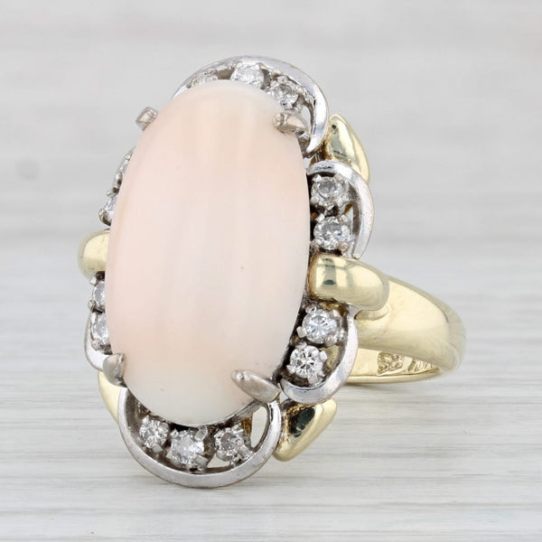Light Gray Coral Diamond Ring 14k Yellow Gold Size 6.5 Vintage Cocktail