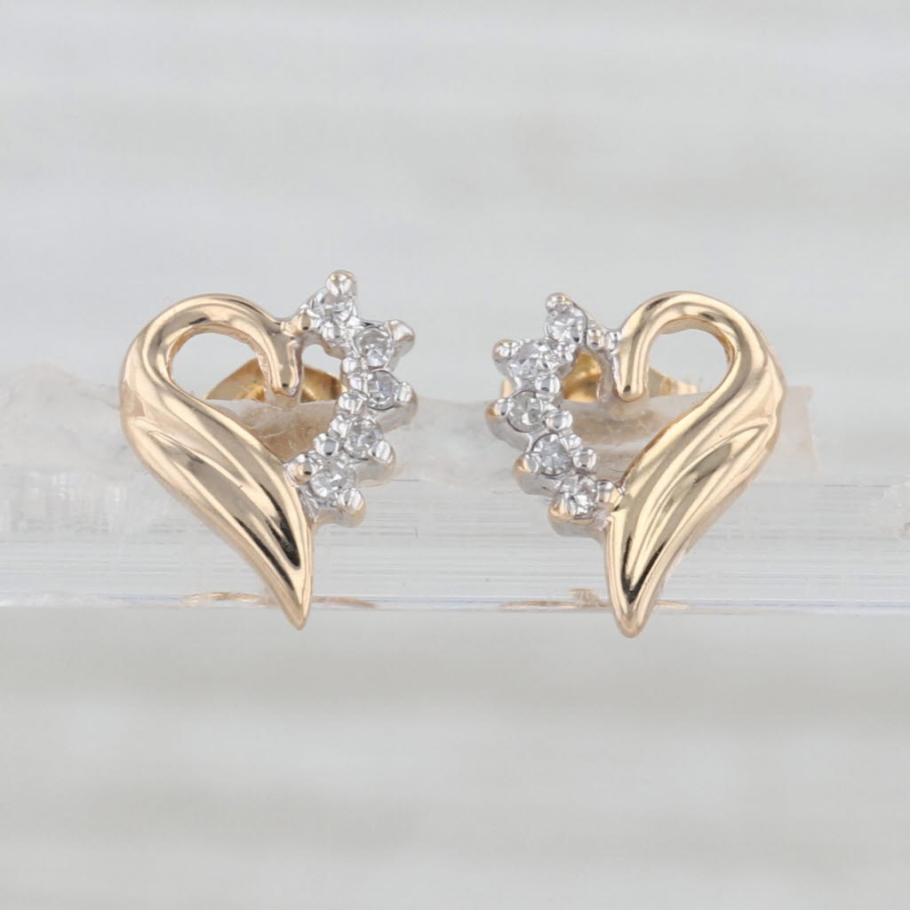 Diamond Accented Heart Stud Earrings 14k Yellow White Gold Studs
