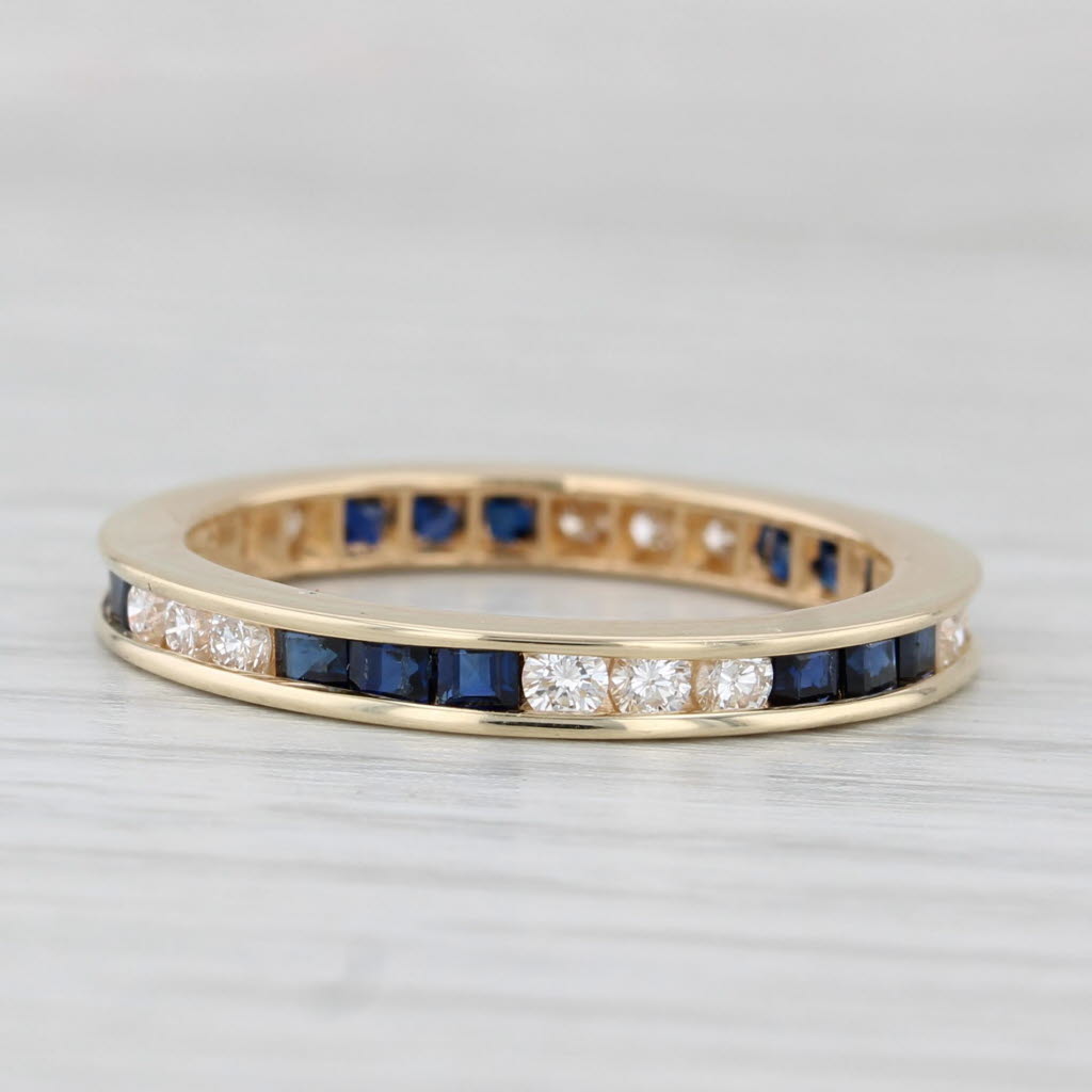 Light Gray 1.35ctw Blue Sapphire Diamond Eternity Band 14k Gold Stackable Wedding Ring