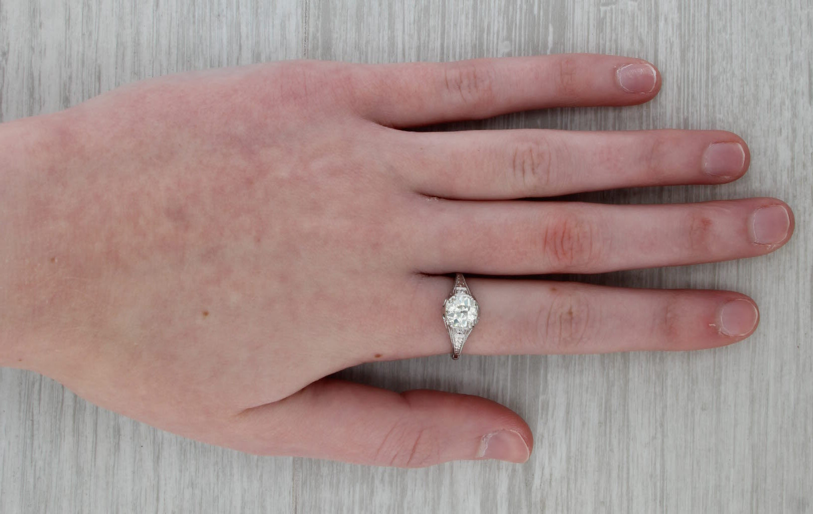 Vintage 1.38ctw Diamond Engagement Ring 18k White Gold Platinum Size 6.75 GIA