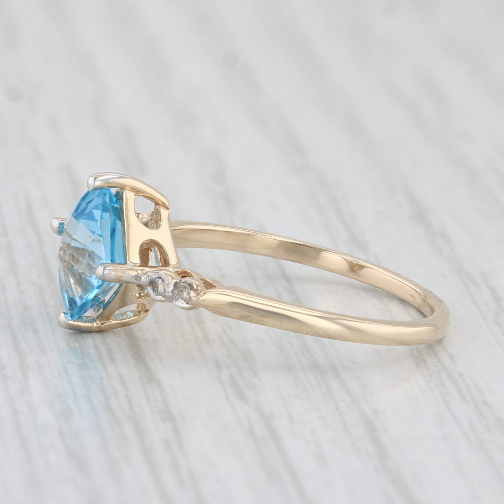 Light Gray 1.85ct Princess Blue Topaz Diamond Ring 10k Yellow Gold Size 7.25