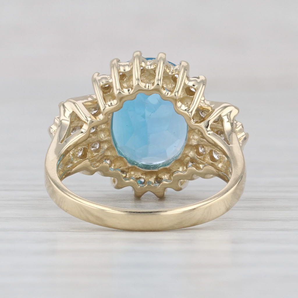 5.58ctw Oval Blue Topaz Diamond Halo Ring 14k Yellow Gold Size 6