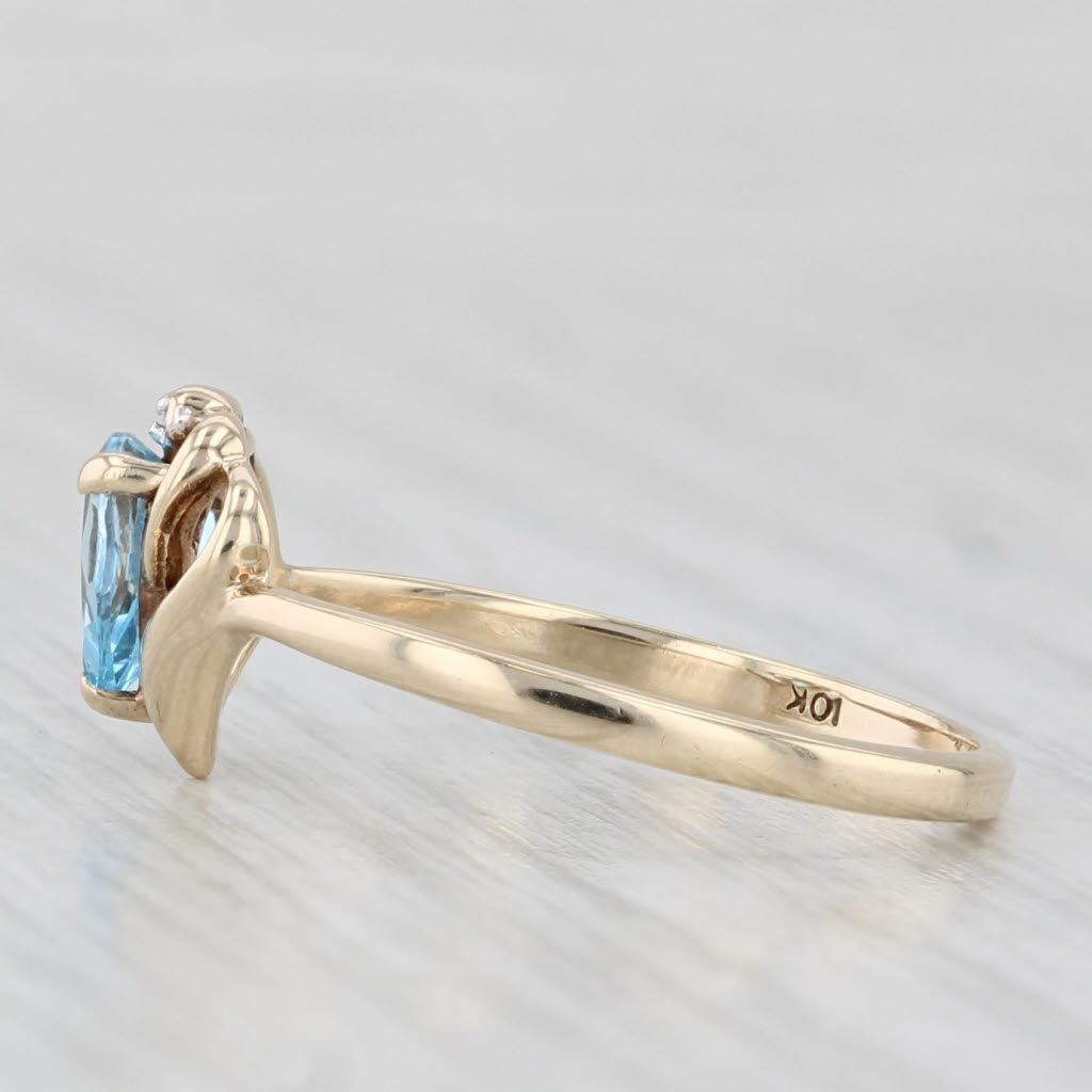 Light Gray 0.50ct Blue Topaz Heart Ring 10k Yellow Gold Size 7 Diamond Accent