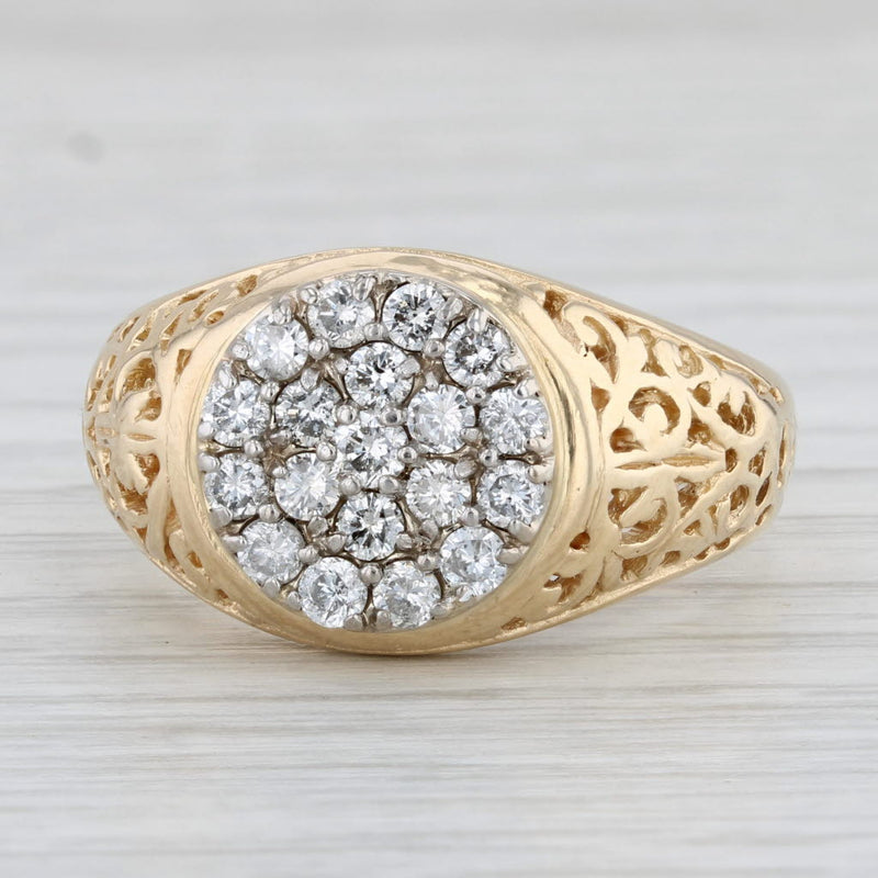 Light Gray 0.75ctw Diamond Cluster Ring 14k Yellow Gold Size 11 Men's Vintage