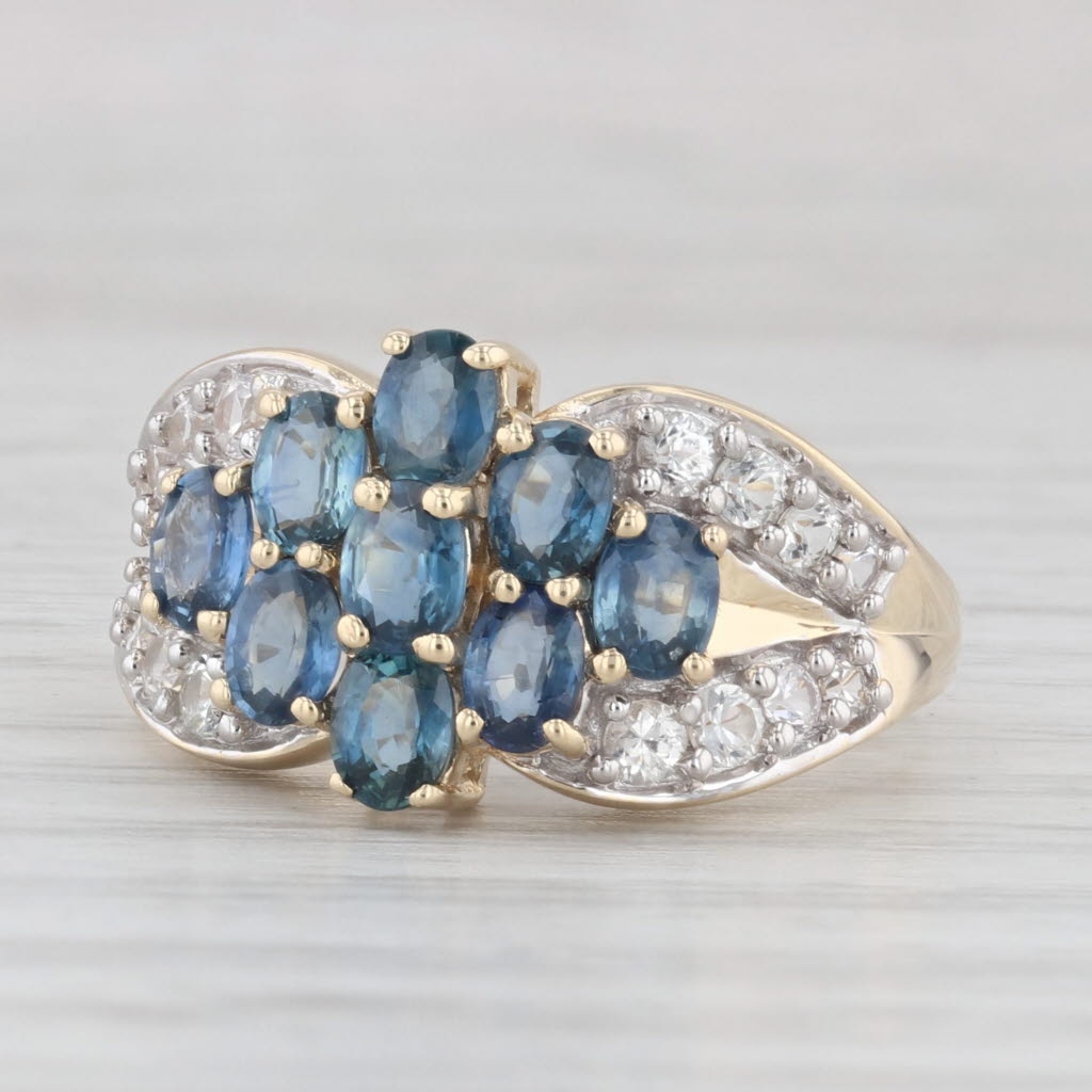 Light Gray 1.60ctw Blue White Sapphire Cluster Ring 14k White Gold Size 7 Cocktail