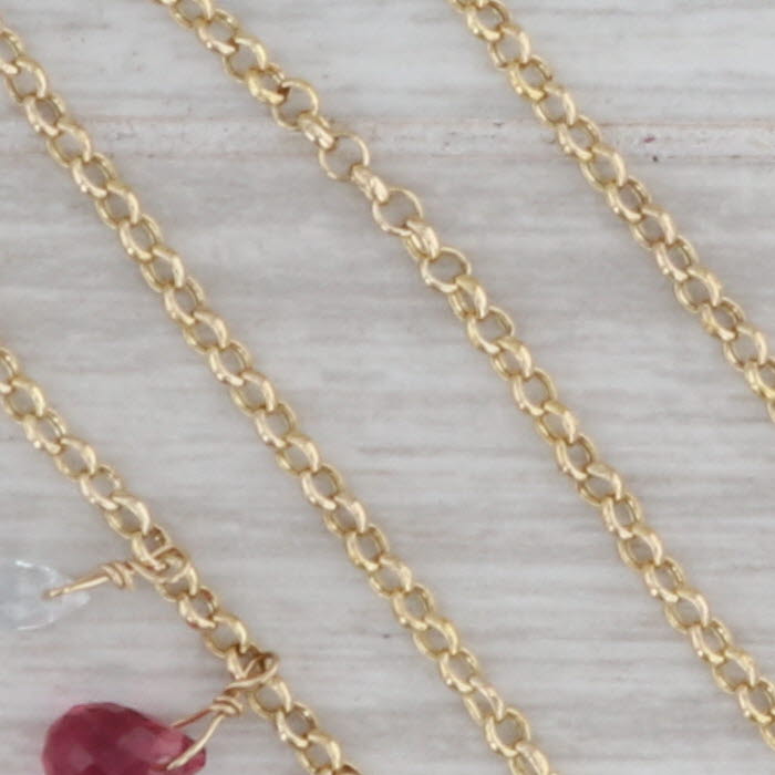 Sapphire Tourmaline Briolette Lariat Necklace 14k Yellow Gold Rolo Chain 16"