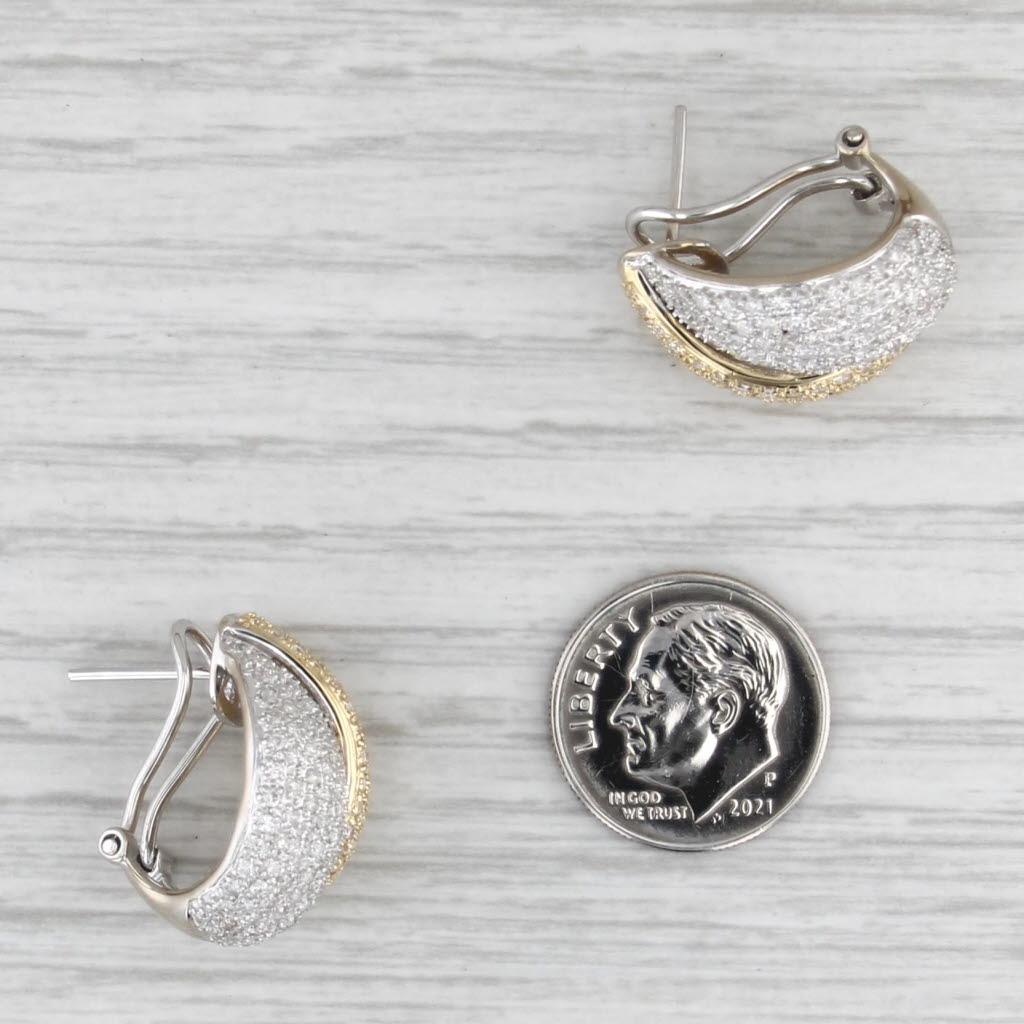 1.50ctw Pave Diamond 2-Toned Drop Earrings 14k White Yellow Gold Omega Backs