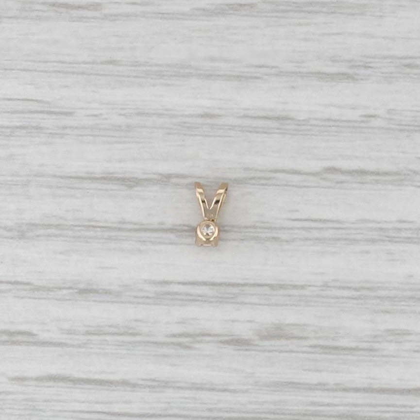 Tiny Diamond Solitaire Pendant 14k Yellow Gold Small Round Brilliant Drop