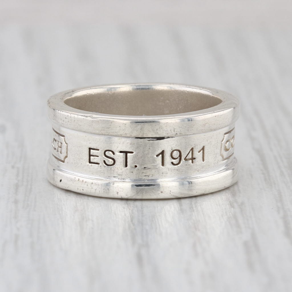 Coach Classic Wide Band Sterling Silver Ring Size 8.25