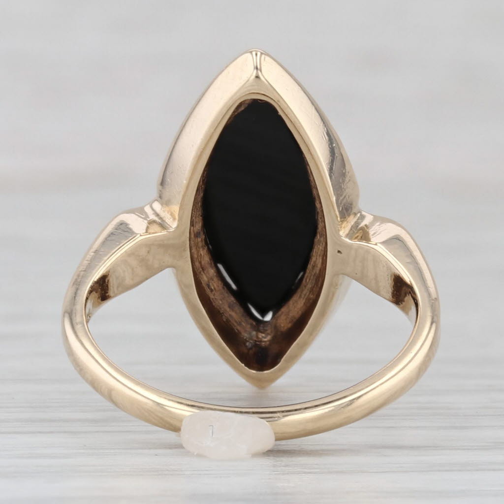 Vintage Onyx Navette Signet Ring 10k Yellow Gold Size 4
