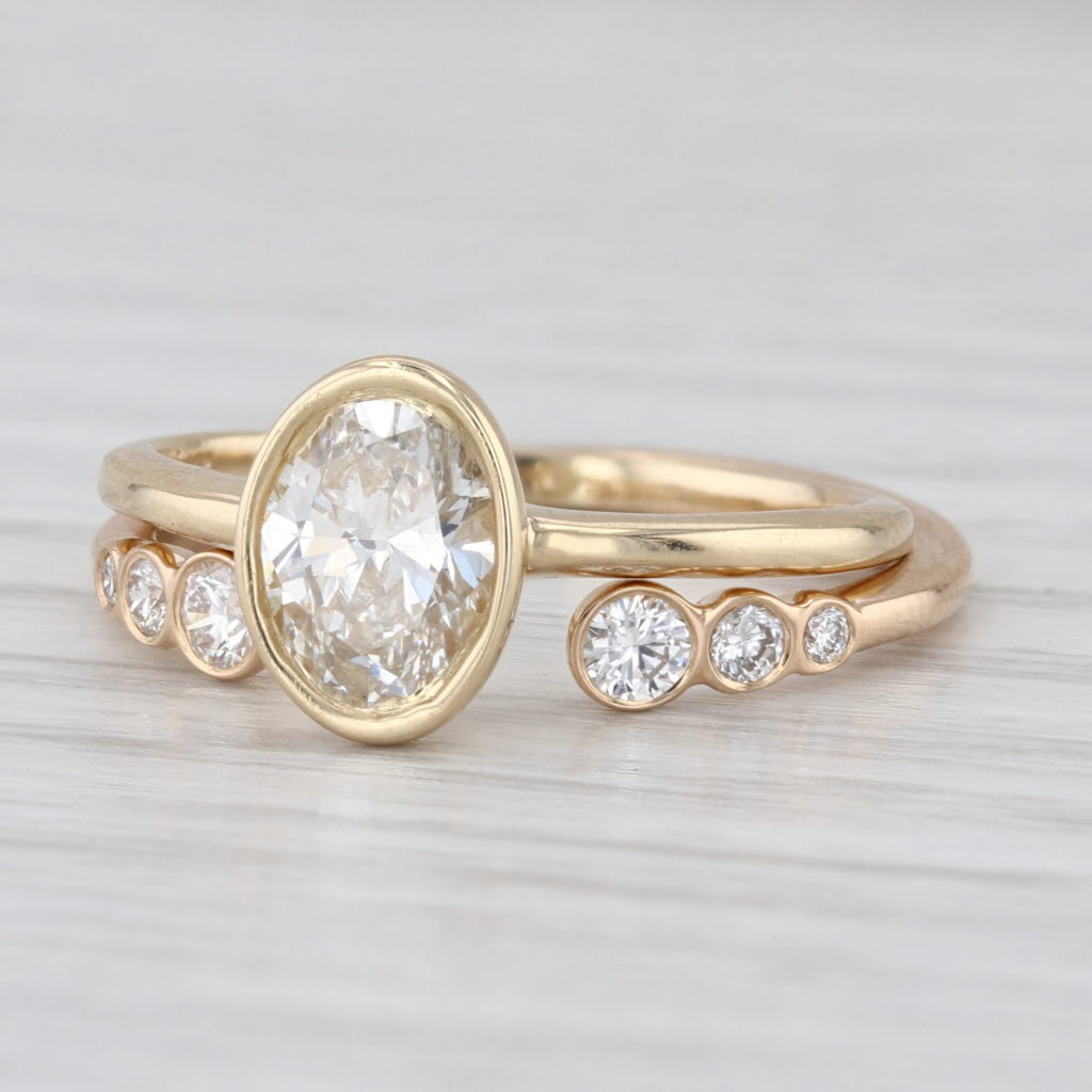 1.02ctw VS2 Oval Lab Grown Diamond Engagement Ring Wedding Band Set 14k Gold IGI