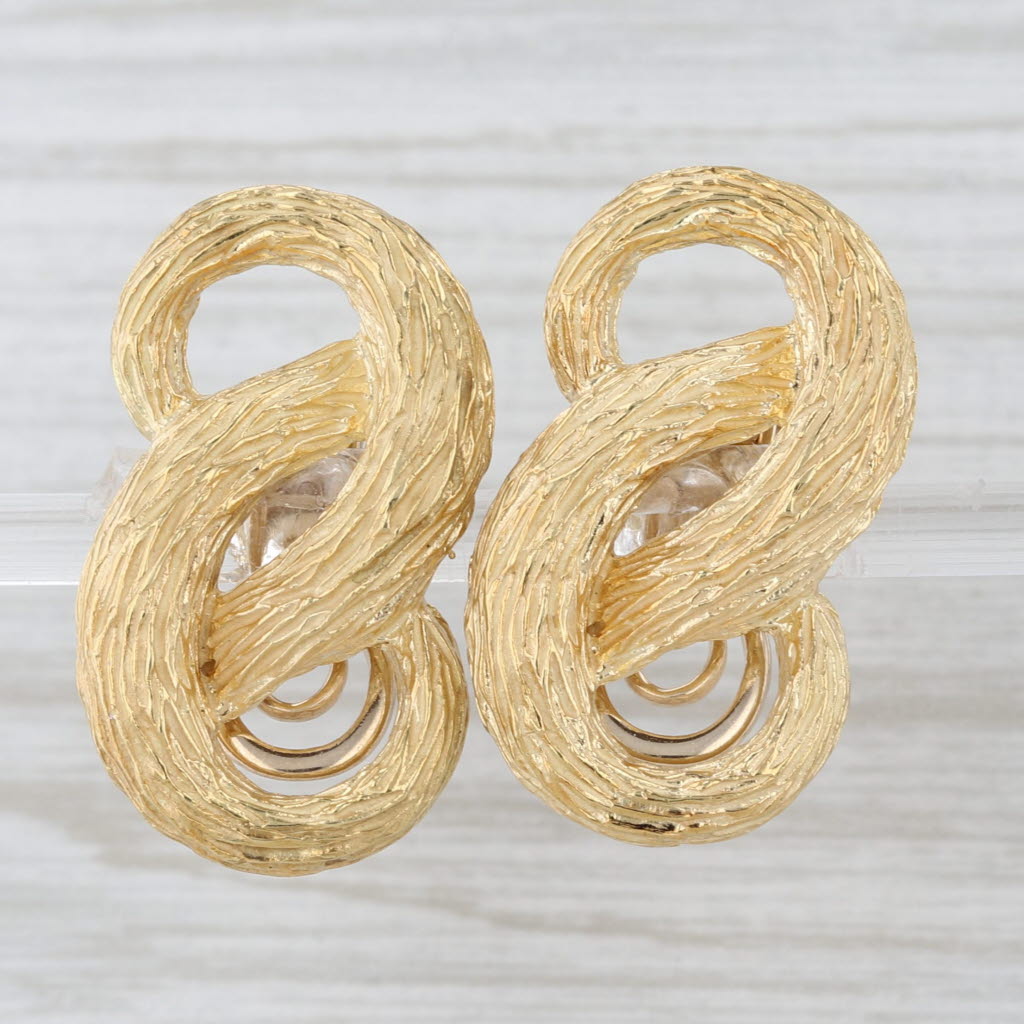 Light Gray Vintage David Webb Infinity Knot Drop Earrings 18k Yellow Gold Clip On