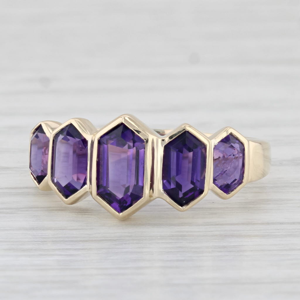 Light Gray 1.50ctw Amethyst Ring 14k Yellow Gold Size 7.5 Tapering Hexagonal 5 Stone