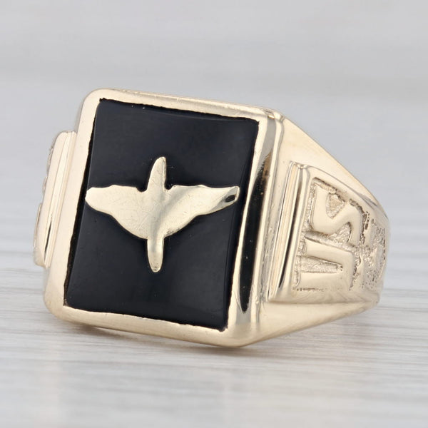 Light Gray Vintage Air Force Onyx Signet Ring 10k Yellow Gold Size 8.5 US Military