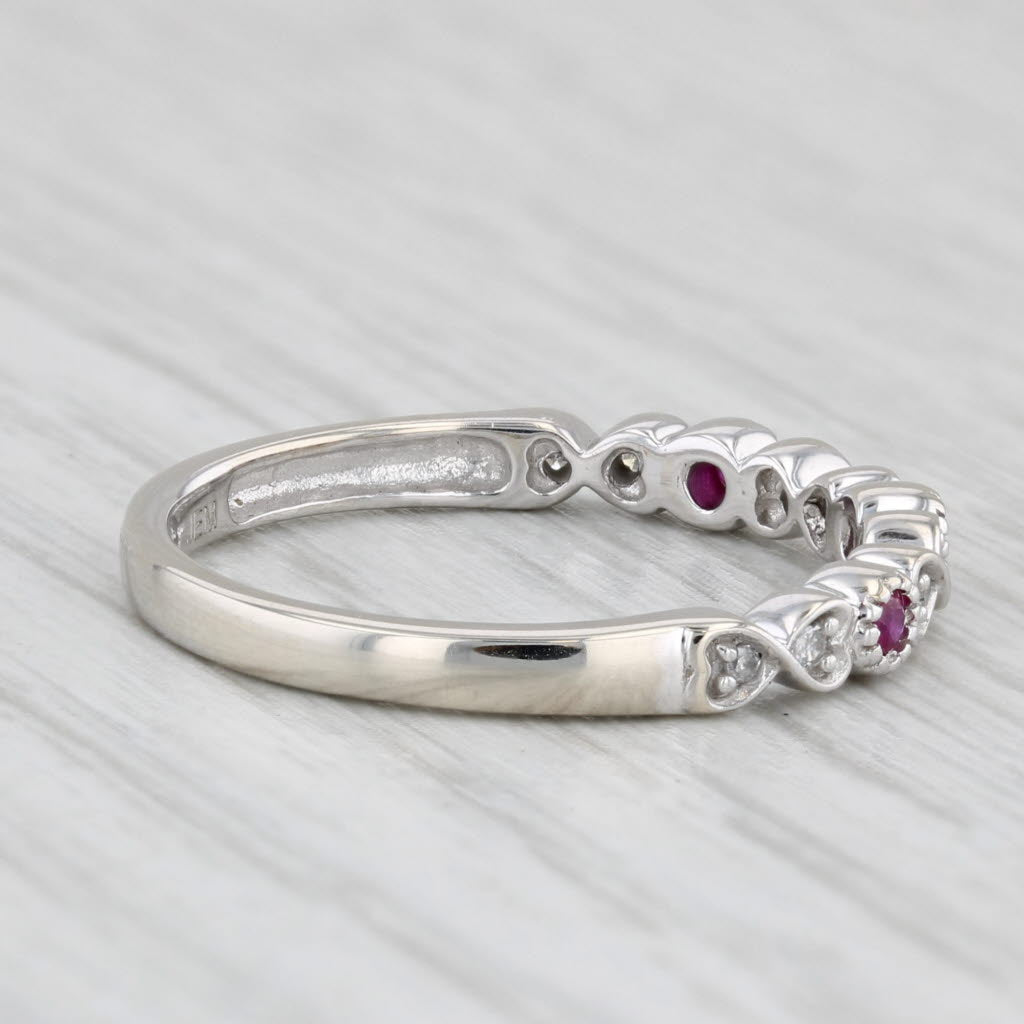 Light Gray 0.10ctw Ruby Diamond Stackable Hearts Ring 10k White Gold Size 7.25 Wedding Band