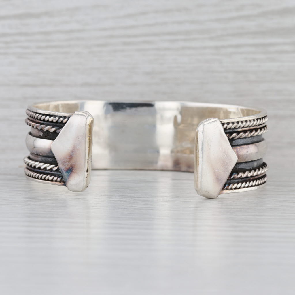 Vintage Layered Design Cuff Bracelet Sterling Silver Statement 20.8mm 7"