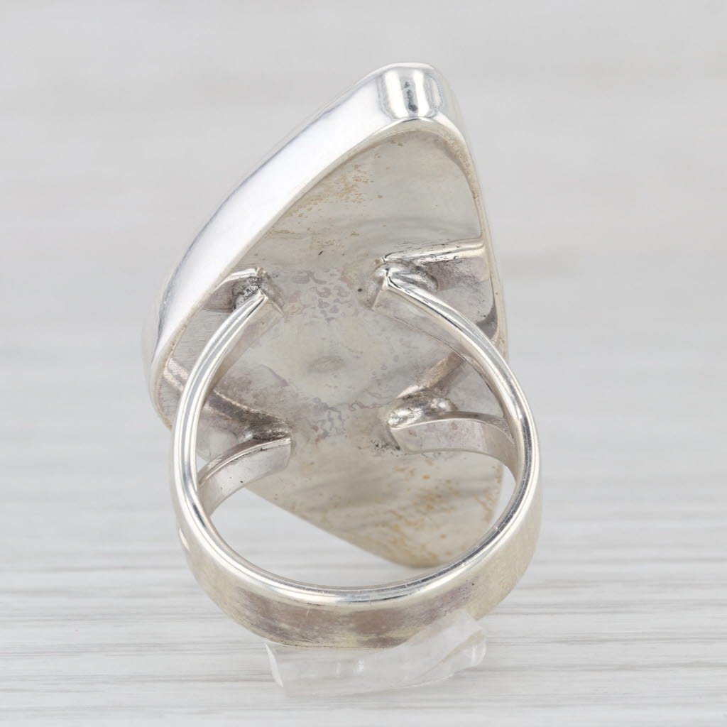 Mineral Stone Copper Cabochon Ring Sterling Silver Artisan Signed WV Size 7