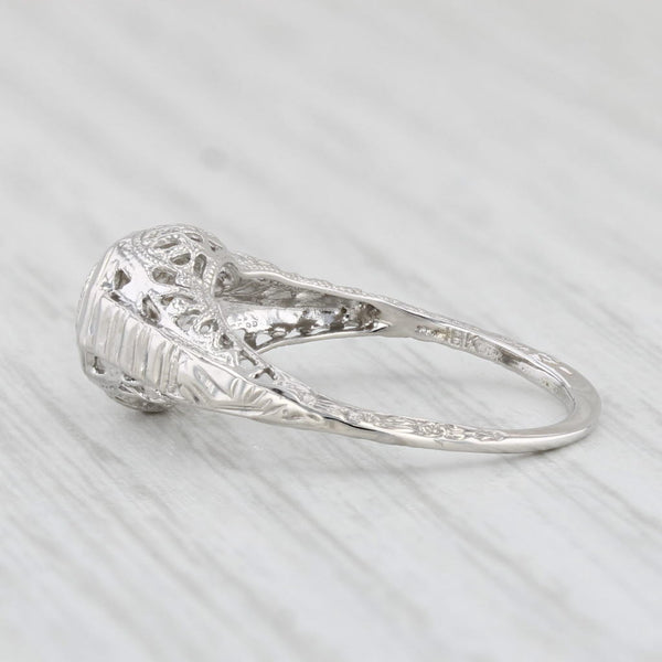 Art Deco 0.15ct Diamond Solitaire Engagement Ring 18k White Gold Filigree S 6.25
