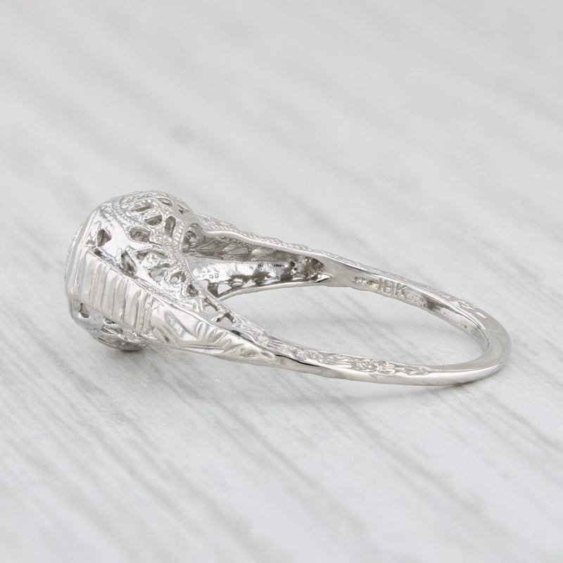 Light Gray Art Deco 0.15ct Diamond Solitaire Engagement Ring 18k White Gold Filigree S 6.25
