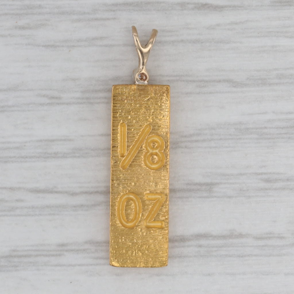 24k 1/8oz Gold Bar Pendant Diamond Accent Yellow Gold Small Drop 14k Bail